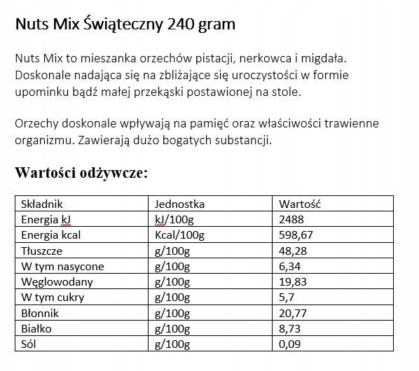 Nuts-Mix świąteczna mieszanka orzechów 240 gramów Nuts-Mix świąteczna mieszanka orzechów 240 gramów
