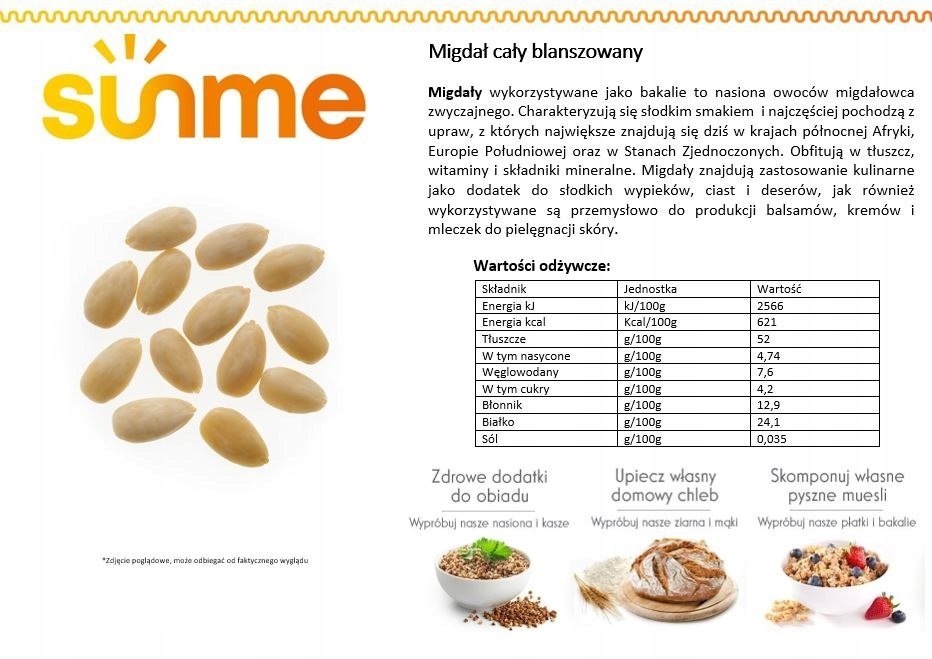 Migdały całe blanszowane 0,5 kg Migdały całe blanszowane 0,5 kg