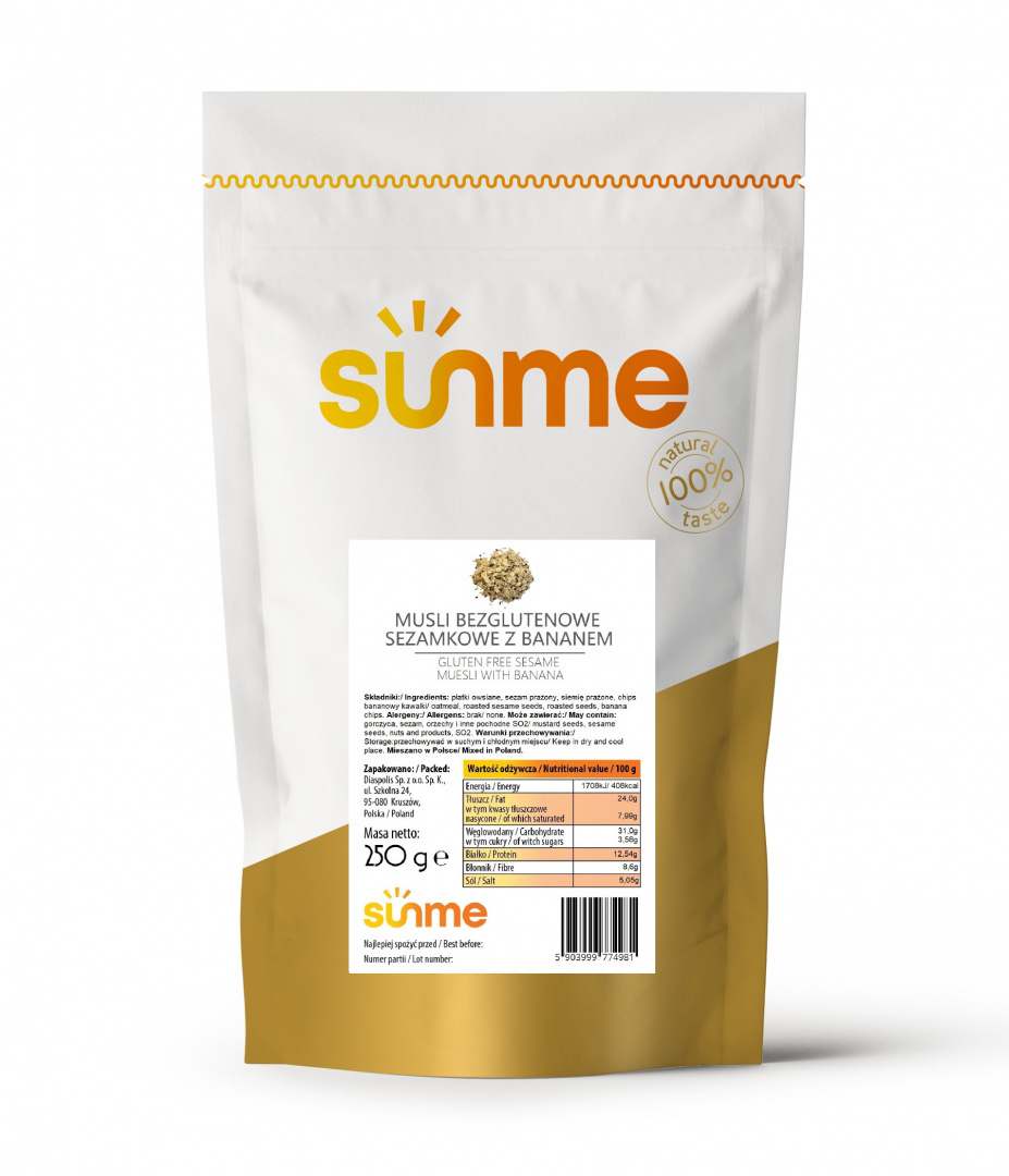 Musli bezglutenowe sezamkowo bananowe 250 g Musli bezglutenowe sezamkowo bananowe 250 g