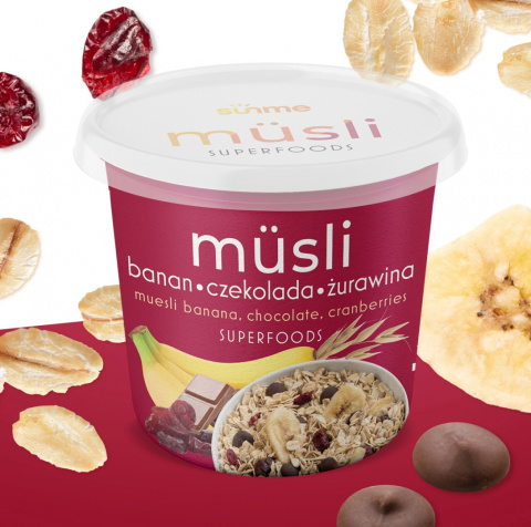 Kubek Musli banan-czekolada-żurawina 65g Kubek Musli banan-czekolada-żurawina 65g