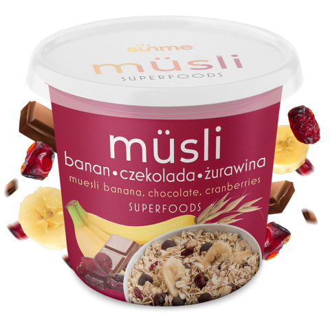 Kubek Musli banan-czekolada-żurawina 65g Kubek Musli banan-czekolada-żurawina 65g