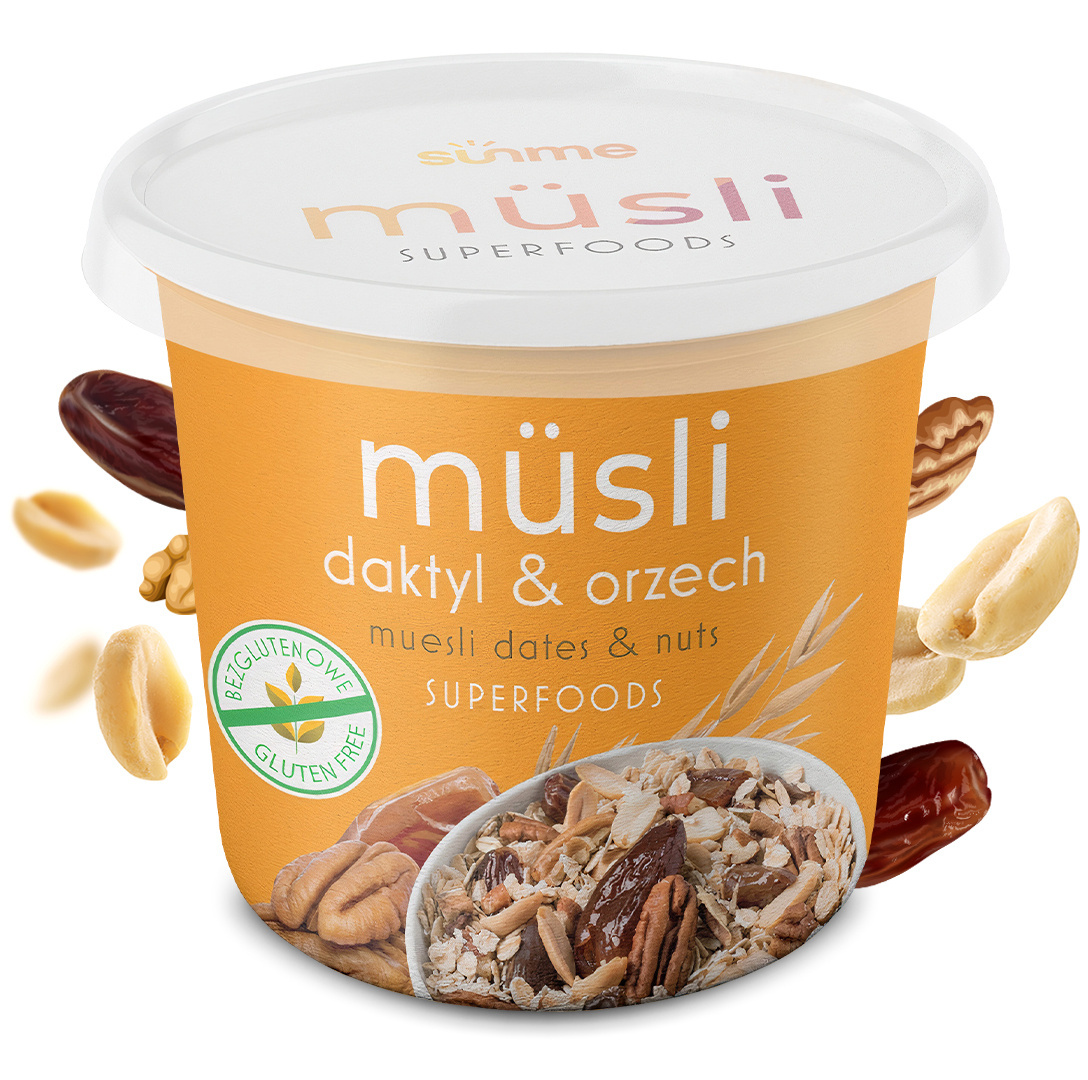 Kubek Musli bezglutenowe daktyl-orzech 65g Kubek Musli bezglutenowe daktyl-orzech 65g