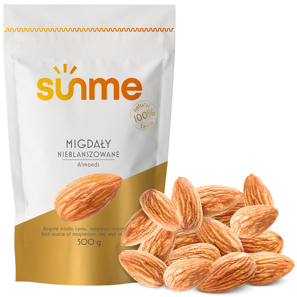 Migdały całe Nieblanszowane 500 gram Migdały całe Nieblanszowane 500 gram