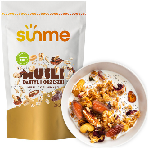 Musli Bezglutenowe Daktyl i Orzeszki 250 gram Musli Bezglutenowe Daktyl i Orzeszki 250 gram