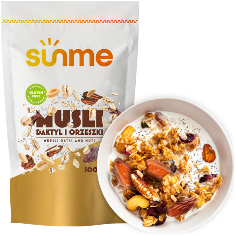 Musli Bezglutenowe Daktyl i Orzeszki 500 gram Musli Bezglutenowe Daktyl i Orzeszki 500 gram