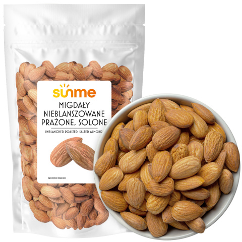 Migdały Całe Nieblanszowane prażone-solone 500 gram Migdały Całe Nieblanszowane prażone-solone 500 gram