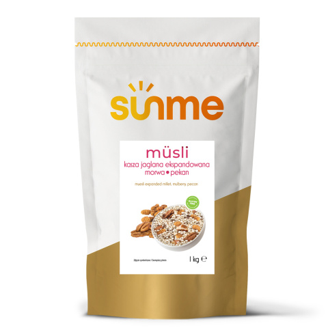 Musli bezglutenowe: kasza jaglana ekspandowana, orzech pekan oraz morwa biała 1 kg