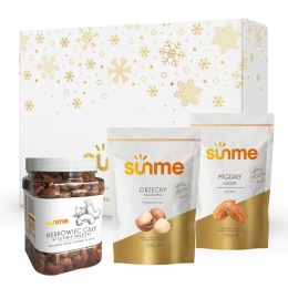 Zestaw Świąteczny Wyjątkowy Prezent Box Migdały łuskane, orzechy makadamia, nerkowiec słoik