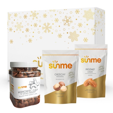 Zestaw Świąteczny Wyjątkowy Prezent Box Migdały łuskane, orzechy makadamia, nerkowiec słoik